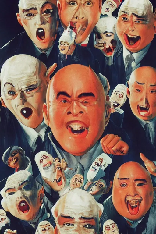 Image similar to coneheads, japanese vhs cover art, detailed facial expressions