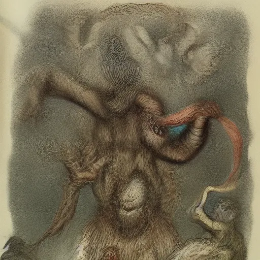 Image similar to bizarre bestiary of repressed unconscious emotional monsters and creatures