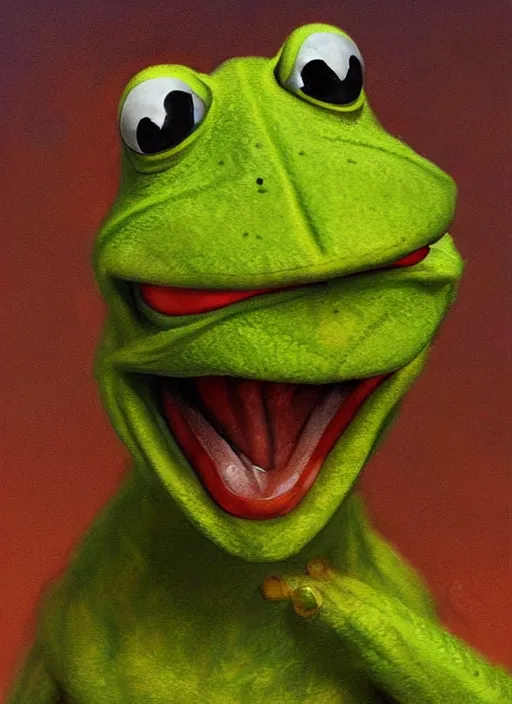 Prompt: portrait of kermit the frog in the thing ( 1 9 8 2 ), highly detailed, centered, solid color background, digital painting, artstation, concept art, smooth, sharp focus, illustration, artgerm, donato giancola, joseph christian leyendecker, les edwards, ed repka, wlop, artgerm