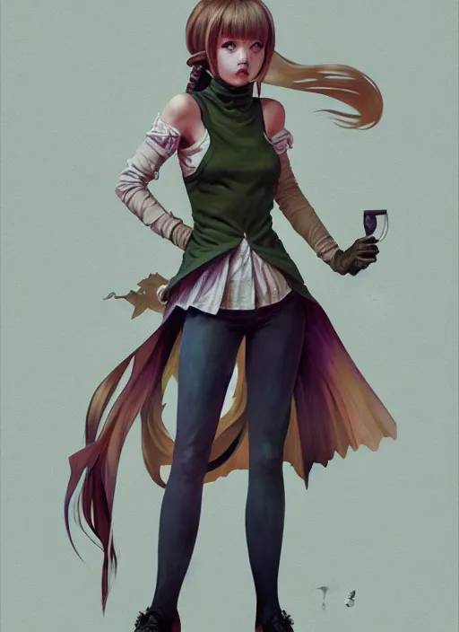 Image similar to portrait of a full body of beautiful young female detective, d & d, sleeveless turtleneck, fantasy, flat lighting, intricate, highly detailed, digital painting, artstation, concept art, smooth, sharp focus, illustration, misa amane, art by simon bisley and greg rutkowski and alphonse mucha, natural tpose