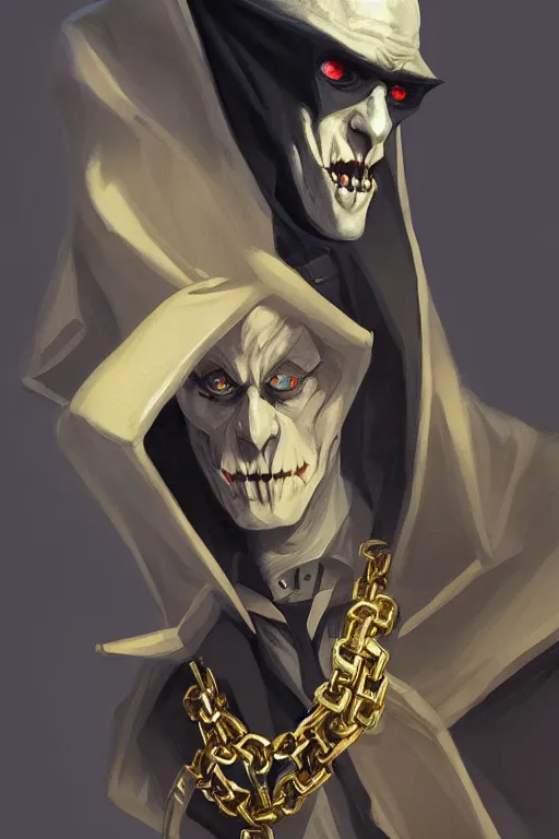 Prompt: stylish nosferatu with a golden chain microphone in his hand and a hip hop cap, d & d, fantasy, portrait, highly detailed, headshot, digital painting, trending on artstation, concept art, sharp focus, illustration, art by artgerm and greg rutkowski and magali villeneuve