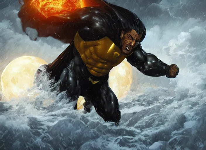 Prompt: giant black adam attacking during a blizzard, highly detailed, digital illustration, artstation, concept art, matte, sharp focus, illustration, dramatic, full moon, art by artgerm and greg rutkowski and alphonse mucha