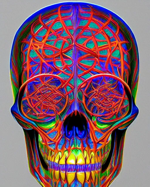 Image similar to 3 d skull by alex grey