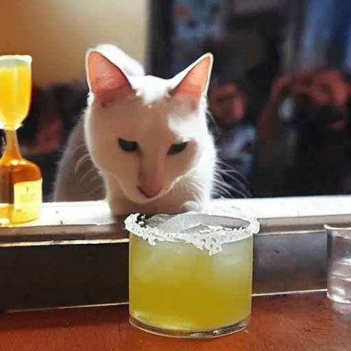 Prompt: a cat drinking a margarita