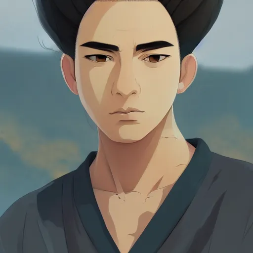 Prompt: Portrait of Haku from Spirited away as a young very handsome clean shaven rich egyptian prince in the desert, highly detailed, smooth, sharp focus, dynamic lighting, intricate, trending on ArtStation, illustration, art by WLOP