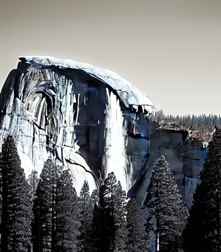 Prompt: half dome yosemite, monochrome, ansel adams, hasselblad