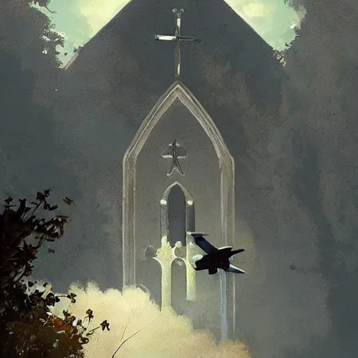 Image similar to paint surrealist 🛩🌿⛪, digital art, greg rutkowski,