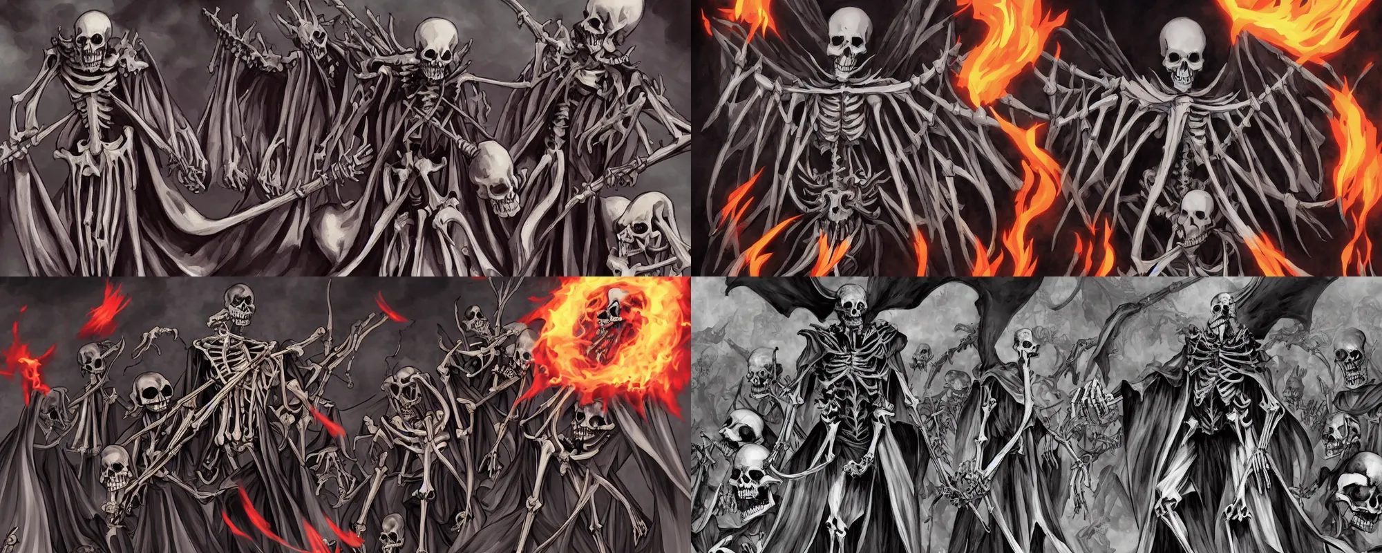 Prompt: great skeletal Overlord Ainz Ooal Gown and his fiery army of skeletons from hell