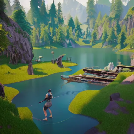 Prompt: a lake as a fortnite artstyle, au naturel, hyper detailed, digital art, trending in artstation, cinematic lighting, studio quality, smooth render, unreal engine 5 rendered, octane rendered, art style by klimt and nixeu and ian sprigger and wlop and krenz cushart