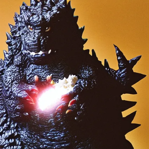 Prompt: godzilla eating a piece of cake