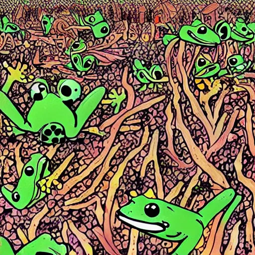 Prompt: frogs in a moshpit