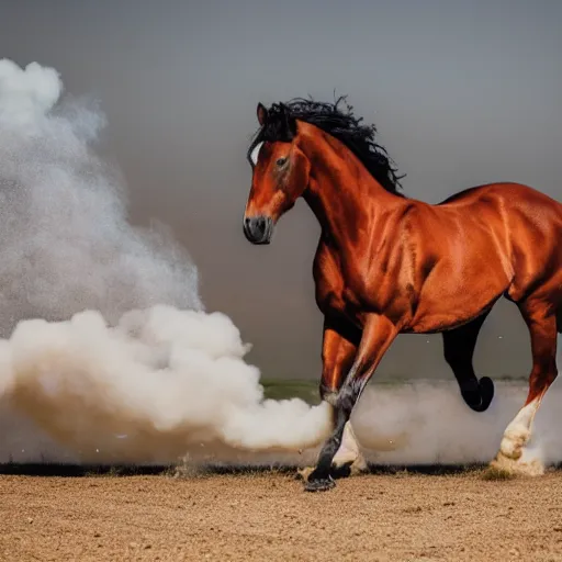 Prompt: photo of a horse doing a burnout. sigma 8 5 mm f / 8