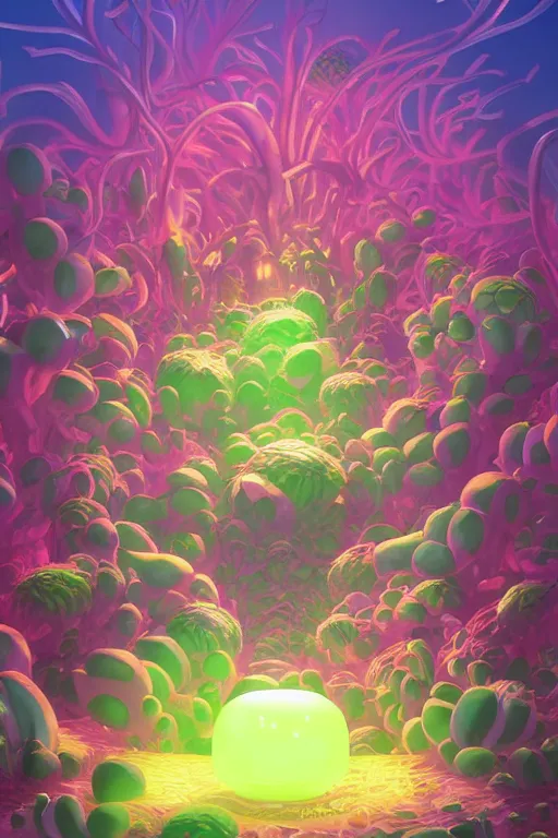 Image similar to roots cactus sushi cristal smurf ghost creature animal sushi cristal very big eye roots cactus elemental flush of force nature micro world fluo fishscale, behance hd by jesper ejsing, by rhads, makoto shinkai and lois van baarle, ilya kuvshinov, rossdraws radiating a glowing aura global illumination ray tracing hdr