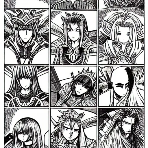 Image similar to prompt : 9 0's manga version of world of warcraft characters in black and white hyper detailed style, drawn by botticelli, smaller details, 1 9 8 0 manga style, graphic halftone details,