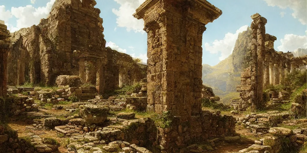 Image similar to roman ruins in mountains by ferdinand knab,