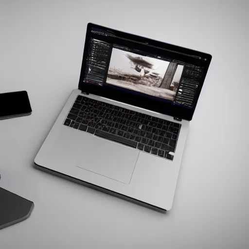 Image similar to octane render working table laptop