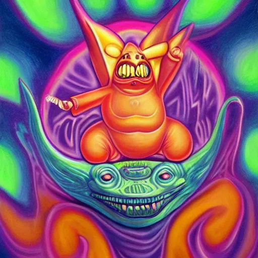 Image similar to a painting of an energetic Gengar relaxing by flooko, alex grey, glows,