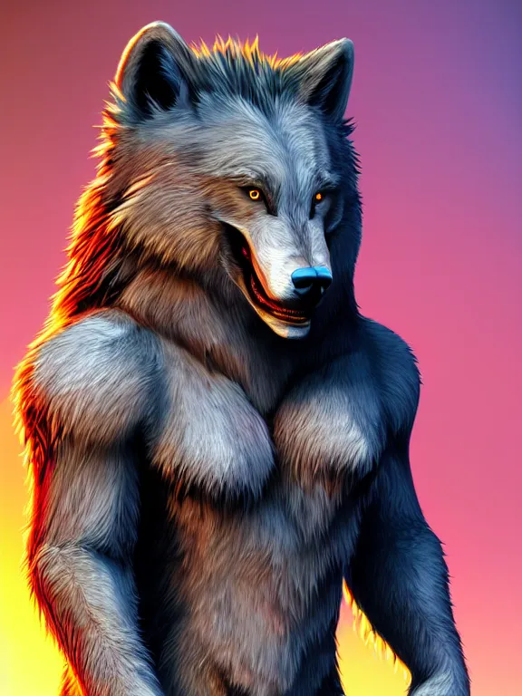 Prompt: cute handsome cuddly werewolf from van helsing unreal engine hyperreallistic render 8k character concept art masterpiece deep vibrant rainbow sprinkles color