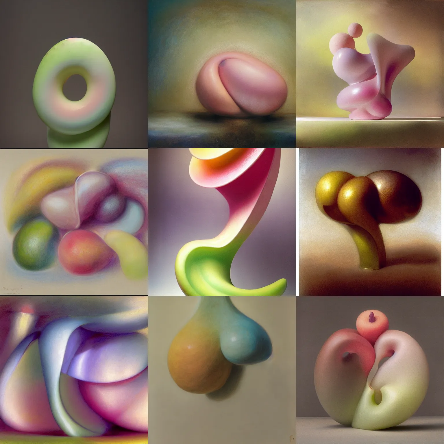 Prompt: one balanced asymmetrical biomorphic form with ombre light pastel colors, by thomas moran, professional fruit photography