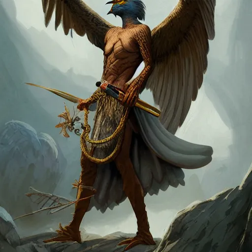 Prompt: quarter length vogue photo portrait of a male aarakocra anthropomorphic eagle, d & d, fantasy, greg rutkowski, frank frazetta, alexandre chaudret, boris vallejo, michael whelan, miro petrov, hr giger, magali villeneuve, donato giancola