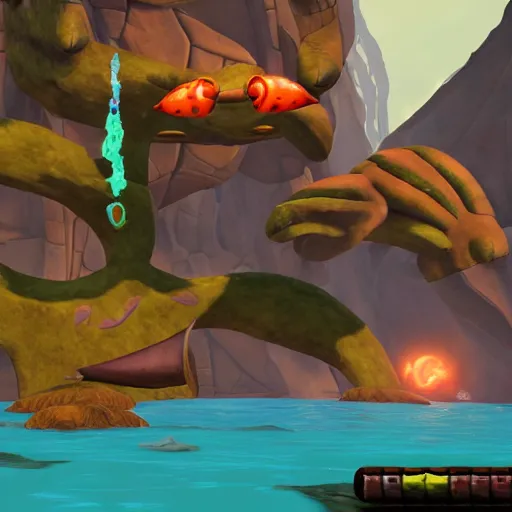 Image similar to the lurker shark from jak and daxter the precusor legacy, giant, in game screenshot