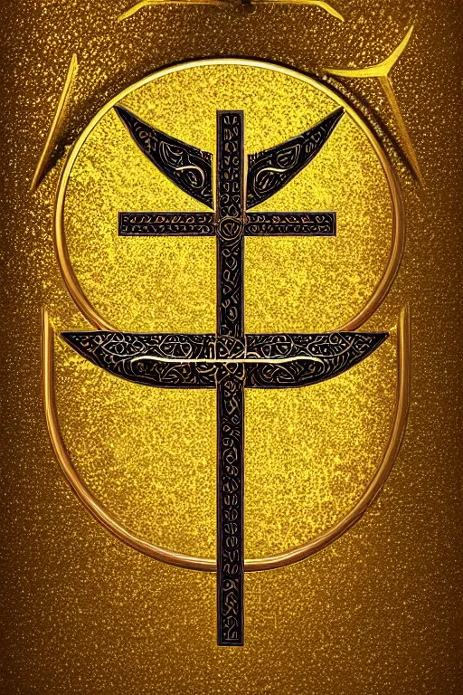 Image similar to Old kabbala symbol of archangel Gabriel. Symbol made out of metal. Cooper lining ,intricate, elegant, highly detailed, digital painting, design artstation, concept art, smooth, sharp focus, illustration