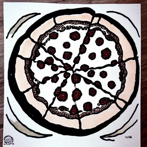 Prompt: pizza, zentangle, ink illustration