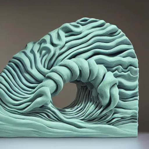 Prompt: claymation, 3 d clay sculpture of ocean waves, by nick park, aardman studios, made of clay, inspired by hokusai ’ s great wave