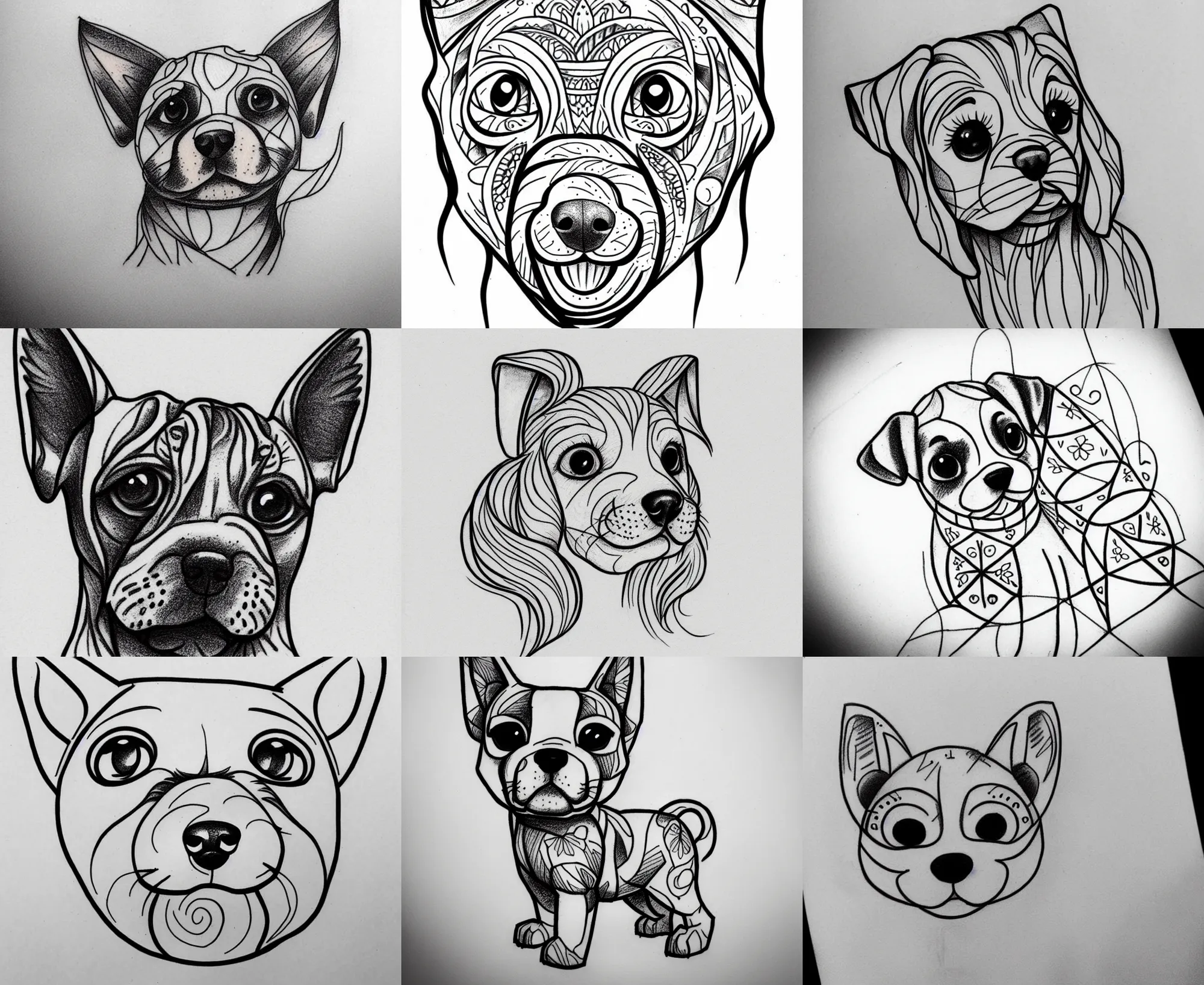 Image similar to Tattoo Design line sketch adorable lineart puppy, bolt lines very aesthetic