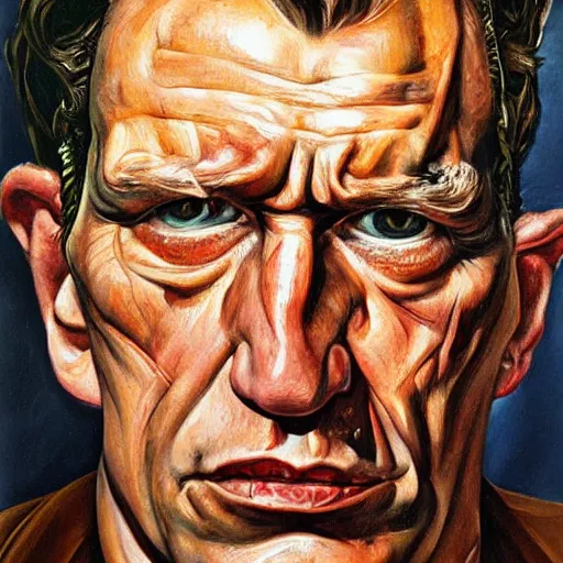 Prompt: high quality high detail painting by lucian freud, hd, portrait of terminator