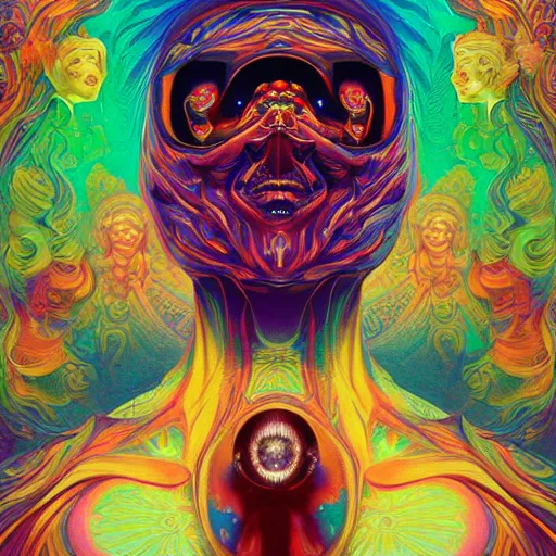 Image similar to An extremely psychedelic experience, colorful, surreal, dramatic lighting, cosmonaut, LSD, face, detailed, intricate, elegant, highly detailed, digital painting, artstation, concept art, smooth, sharp focus, illustration, art by Sam Spratt, Dan Mumford, Artem Demura and Alphonse Mucha