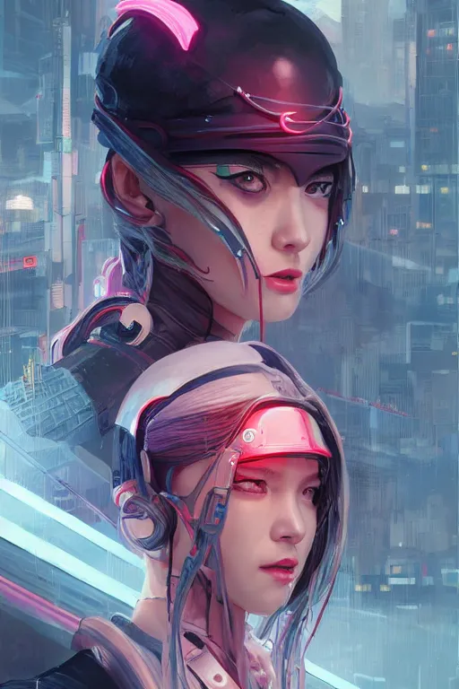 Image similar to portrait futuristic Ninja Girl, in future cyberpunk tokyo rooftop , ssci-fi, fantasy, intricate, very very beautiful, elegant, neon light, highly detailed, digital painting, artstation, concept art, smooth, sharp focus, illustration, art by WLOP and tian zi and alphonse mucha