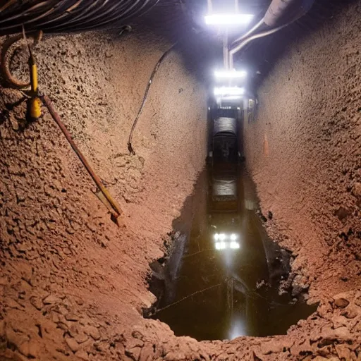 Image similar to underground copper mine, flooded, pipes