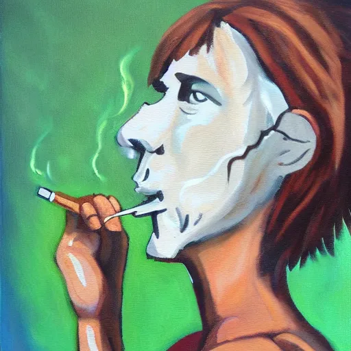 Prompt: boulder smoking a cigarette, semi - realistic painting