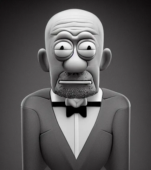 Prompt: professional photograph of a portrait of a human Mr. Meeseks from Rick and Morty, black and white, studio lighting, highly detailed render