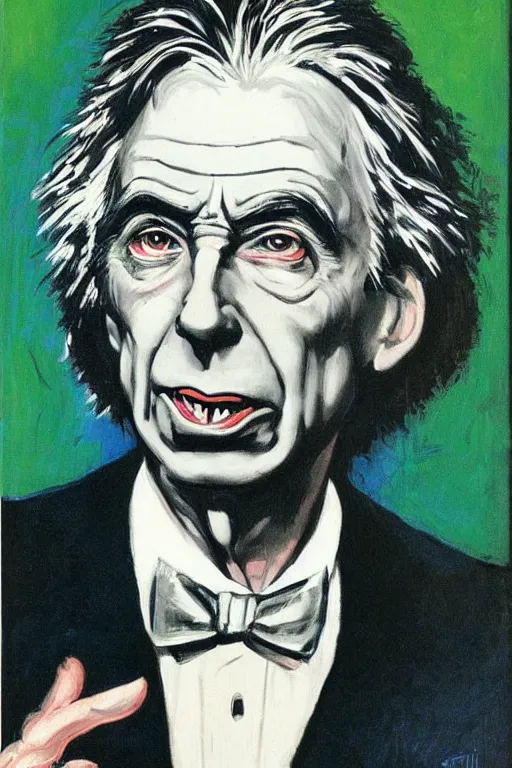 Prompt: portrait of bertrand russell as villain, by basil gogos