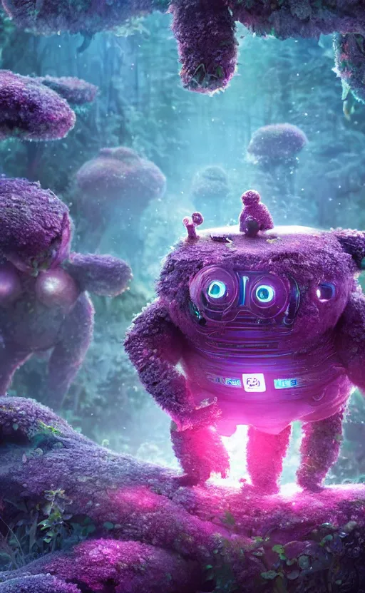 Image similar to microscopic tardigrades, magical forest, water bear, robots, concept art, intricate details, highly detailed, photorealistic, disney pixar, octane render, iridescent, anime, 8 k