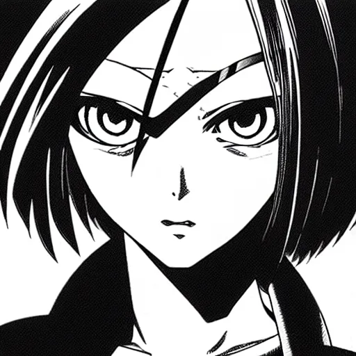 Image similar to alita by yukito kishiro. medium shot. black and white manga.