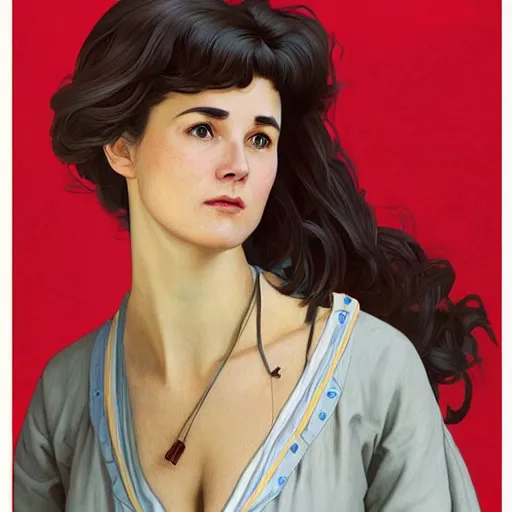 Image similar to Viola the Soviet Nurse from Everlasting summer, Demi Moore, highly detailed, digital painting, artstation, concept art, smooth, sharp focus, illustration, ArtStation, art by artgerm and greg rutkowski and alphonse mucha and J. C. Leyendecker and Edmund Blair Leighton and Katsuhiro Otomo and Geof Darrow and Phil hale and Ashley wood and Ilya repin and Charlie Bowater