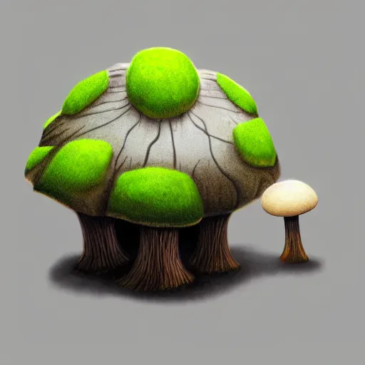 Prompt: photorealistic mushroom creature with big black shiny eyes, lurking in the forest, 8k, digital art, trending on art station