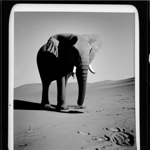 Prompt: extremely detailed black and white polaroid picture by john l. gaunt of a baby elephant standing on the moon's surface. very grainy picture. extreme lighting