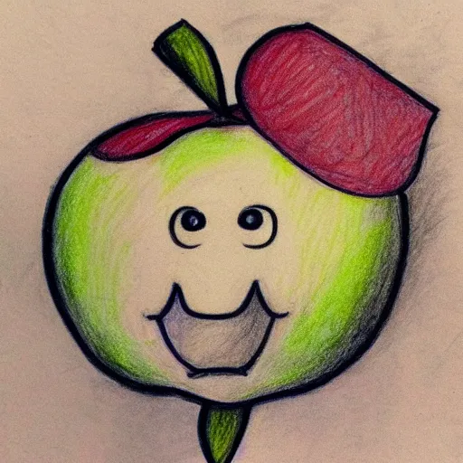 Prompt: a cute drawing of an apple smilling