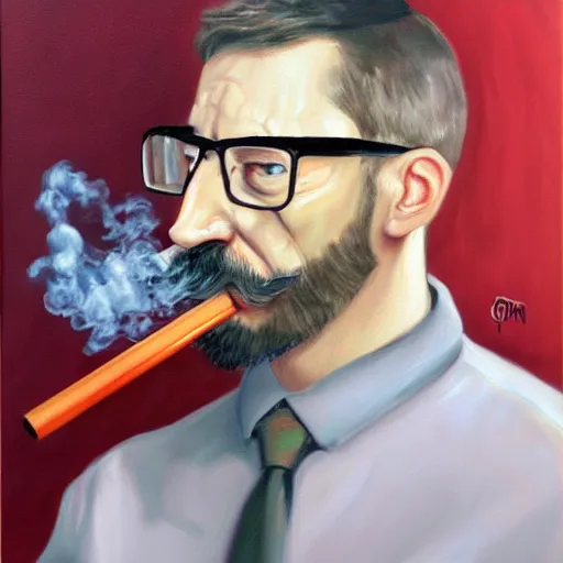 Prompt: Gordon Freeman smoking, oil painting