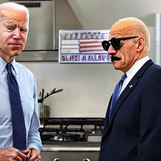 Image similar to Joe biden and Walter White in Los Pollos Hermanos