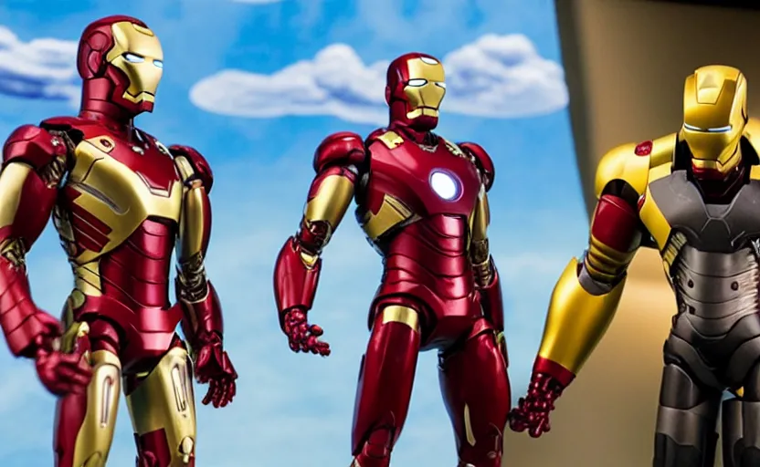 Prompt: a scene from a claymation recreation of iron man