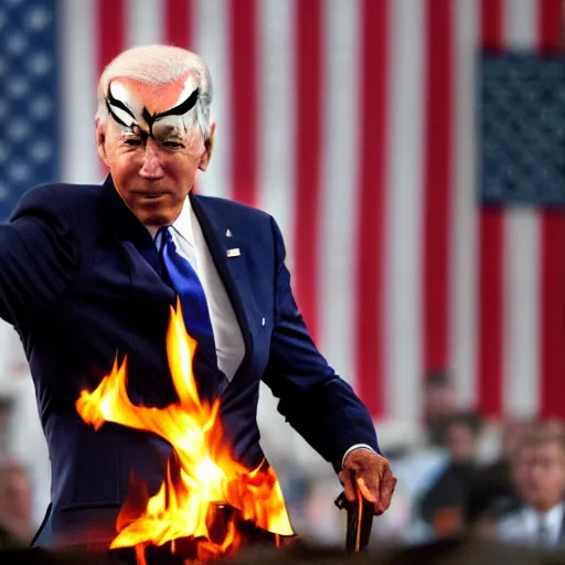 Image similar to Joe Biden wielding a flaming sword