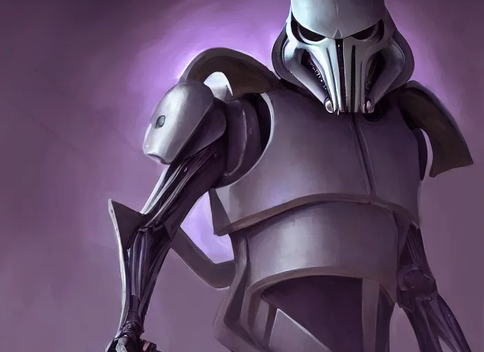 Image similar to General Grievous wearing a dark purple suit, elegant, digital painting, concept art, smooth, sharp focus, illustration, from StarCraft by Ruan Jia and Mandy Jurgens and Artgerm and William-Adolphe Bouguerea