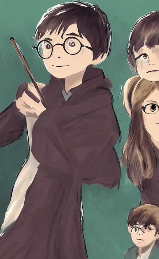 Image similar to a concept art of Hermiona’s and Harry Potter’s son looking at camera