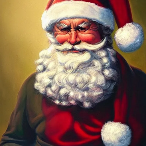 Image similar to an ultra - realistic portrait painting of santa claus in the style of frank frazetta. 4 k. ultra - realistic. highly detailed. dark fantasy. epic lighting.