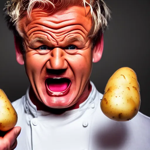 Image similar to Extremely angry Gordon Ramsey is yelling at a potato, studio photography